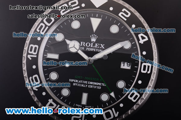 Rolex GMT-Master II Wall Clock Quartz Steel Case with Black Bezel and Black Dial - Click Image to Close